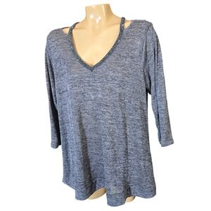 Juicy Couture Bead Embellished V Neck Marled Gray 3/4 Sleeve Tunic‎ Top XL